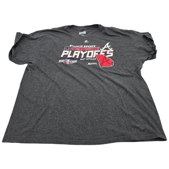 Atlanta Braves 2012 Playoffs T-Shirt 2XL Majestic MLB Authentic Collection Gray - Picture 2 of 6